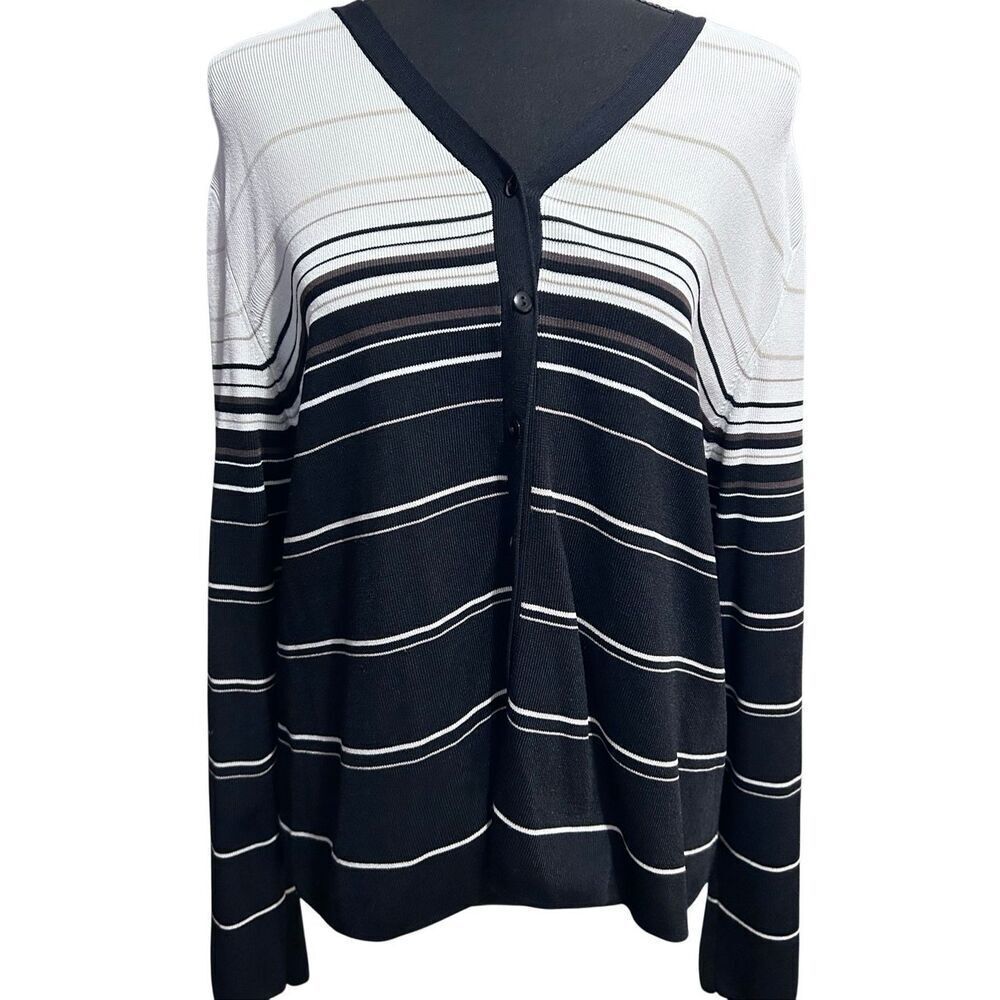 Croft & Barrow XL Striped V-Neck Cardigan Knit Sweater NWOT Black White Tan